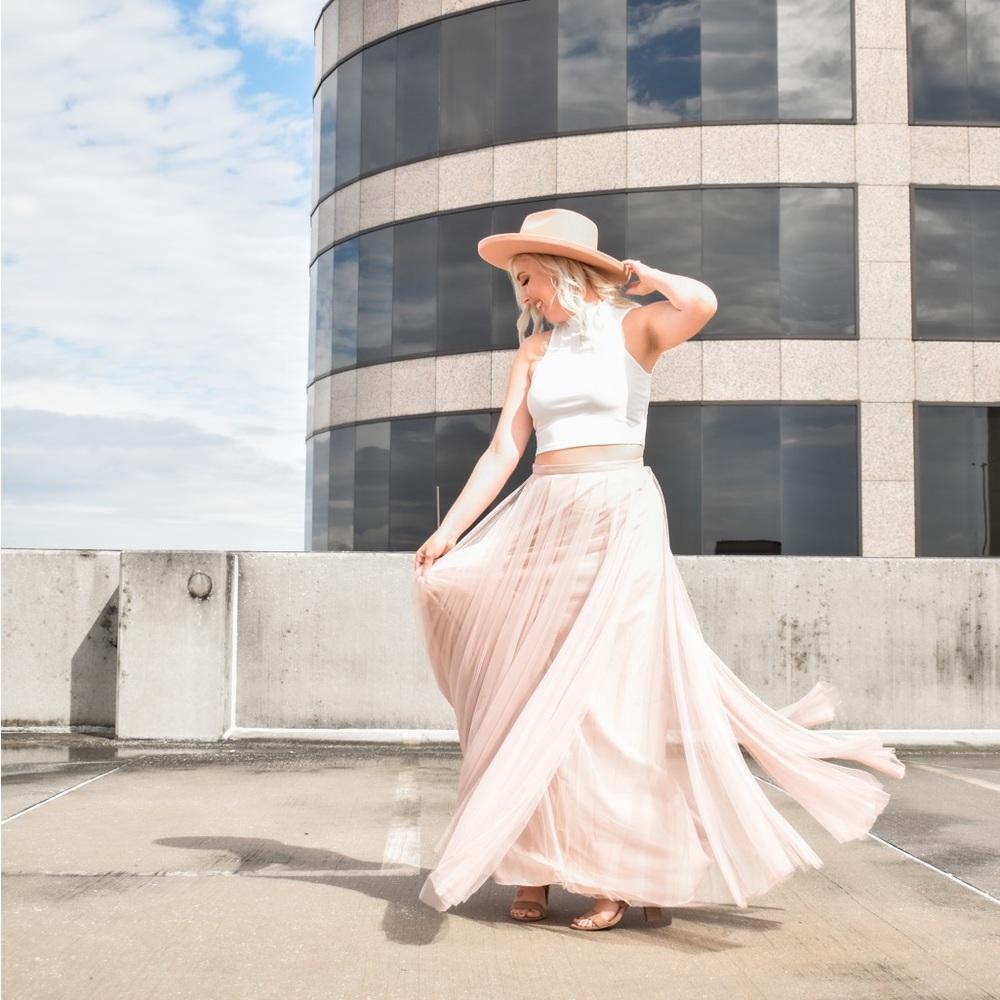 Purplish Nude Floor Length Tulle Skirt